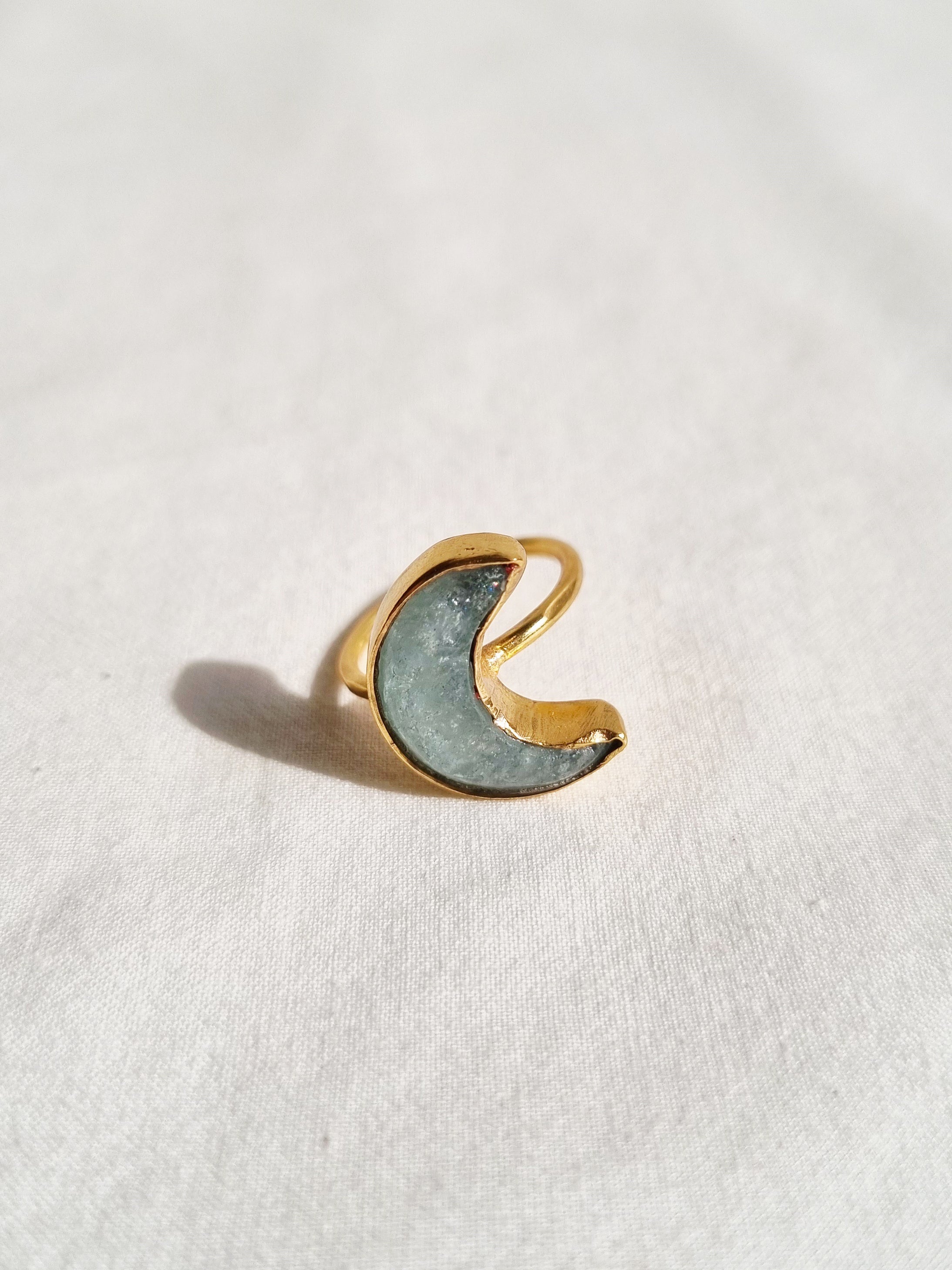 chandra - Aquamarine Luna Ring