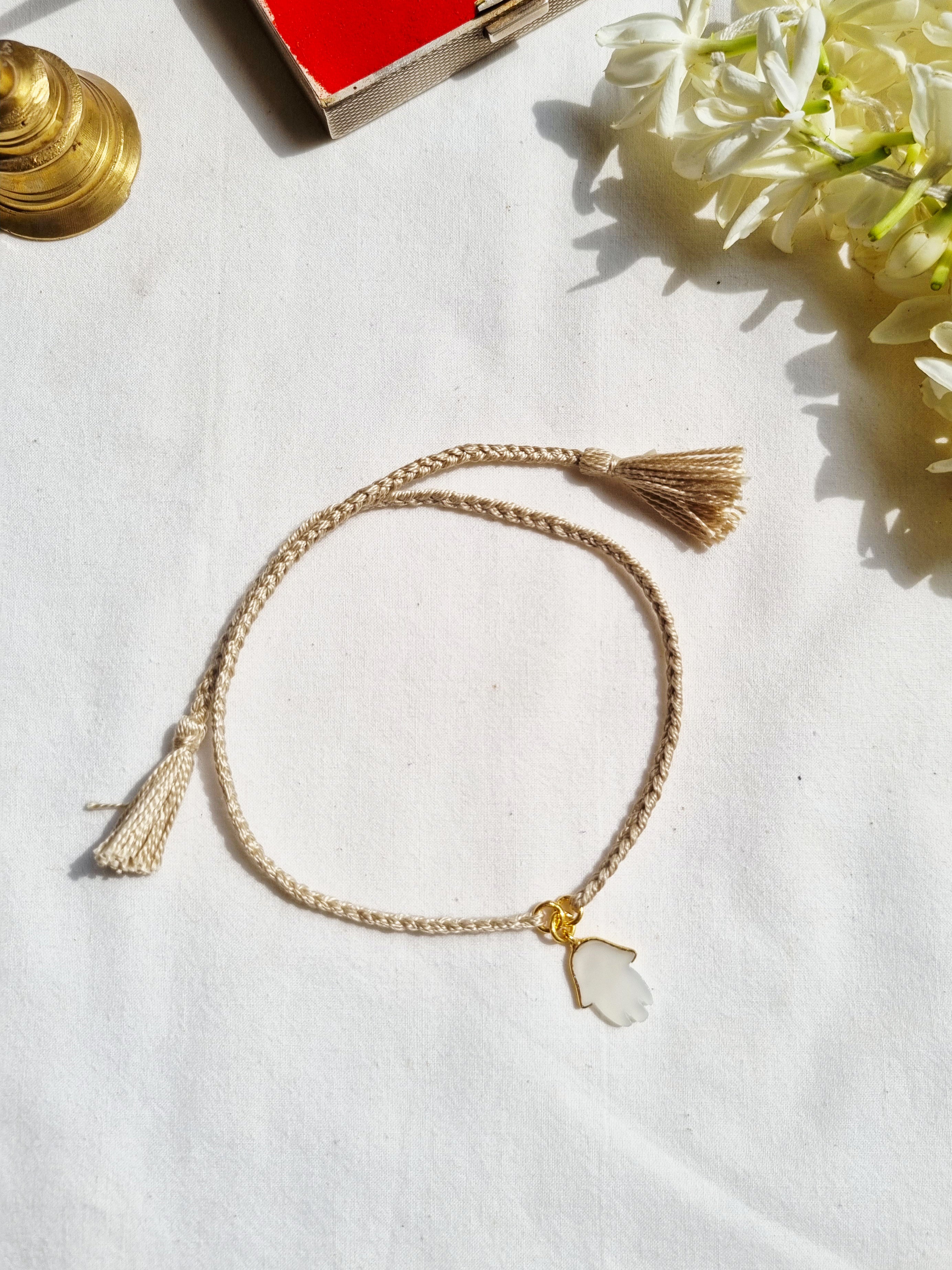 hamsa- White Moonstone Charm Rakhi