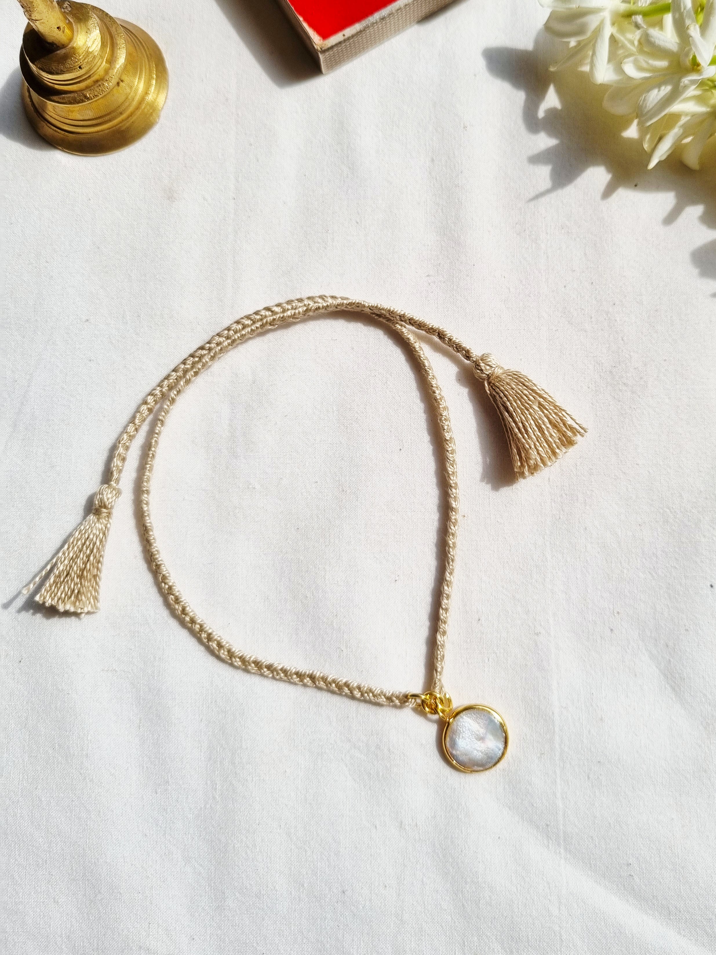 matsya - Mother of Pearl Round Charm Rakhi