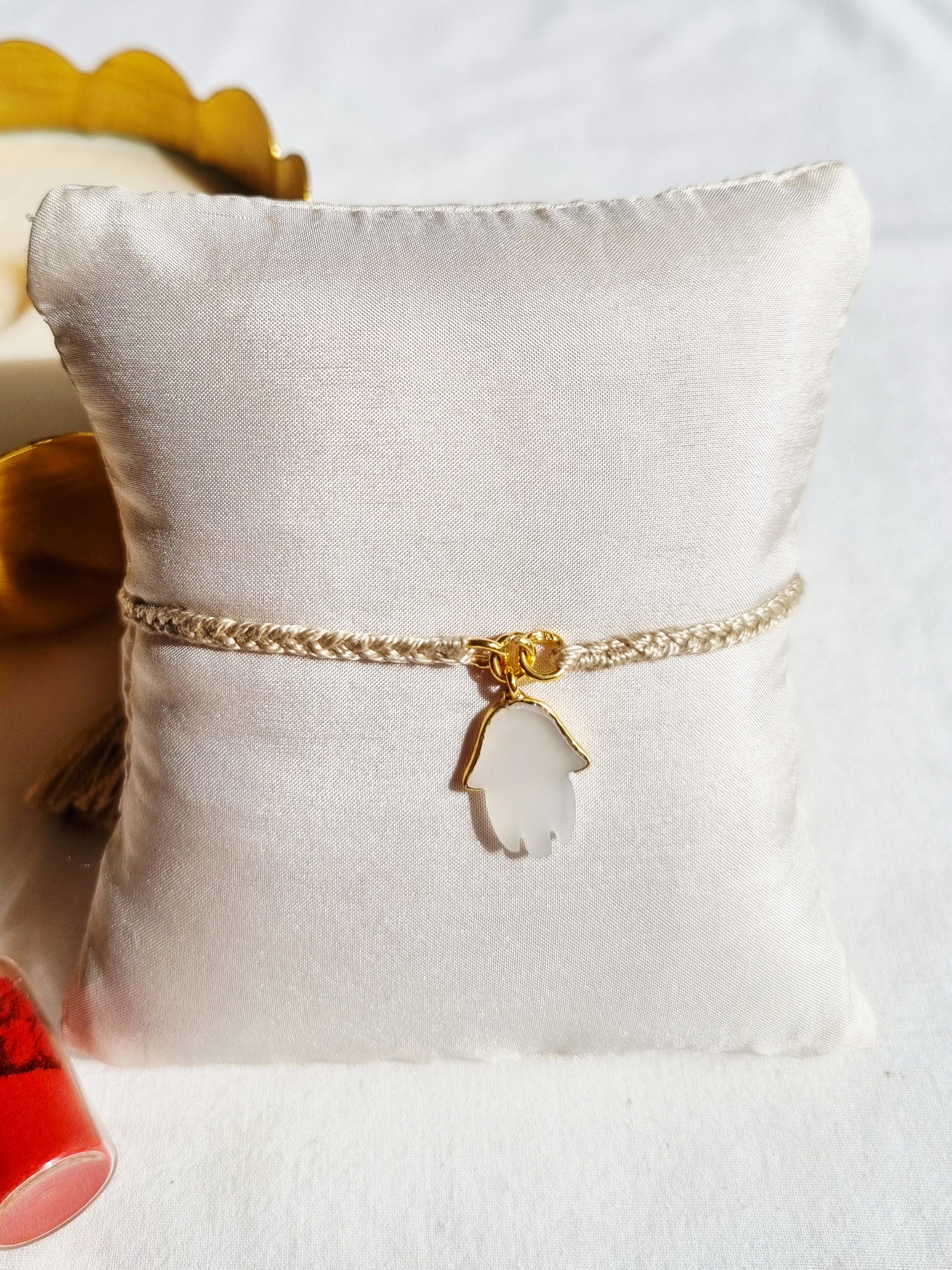 hamsa- White Moonstone Charm Rakhi