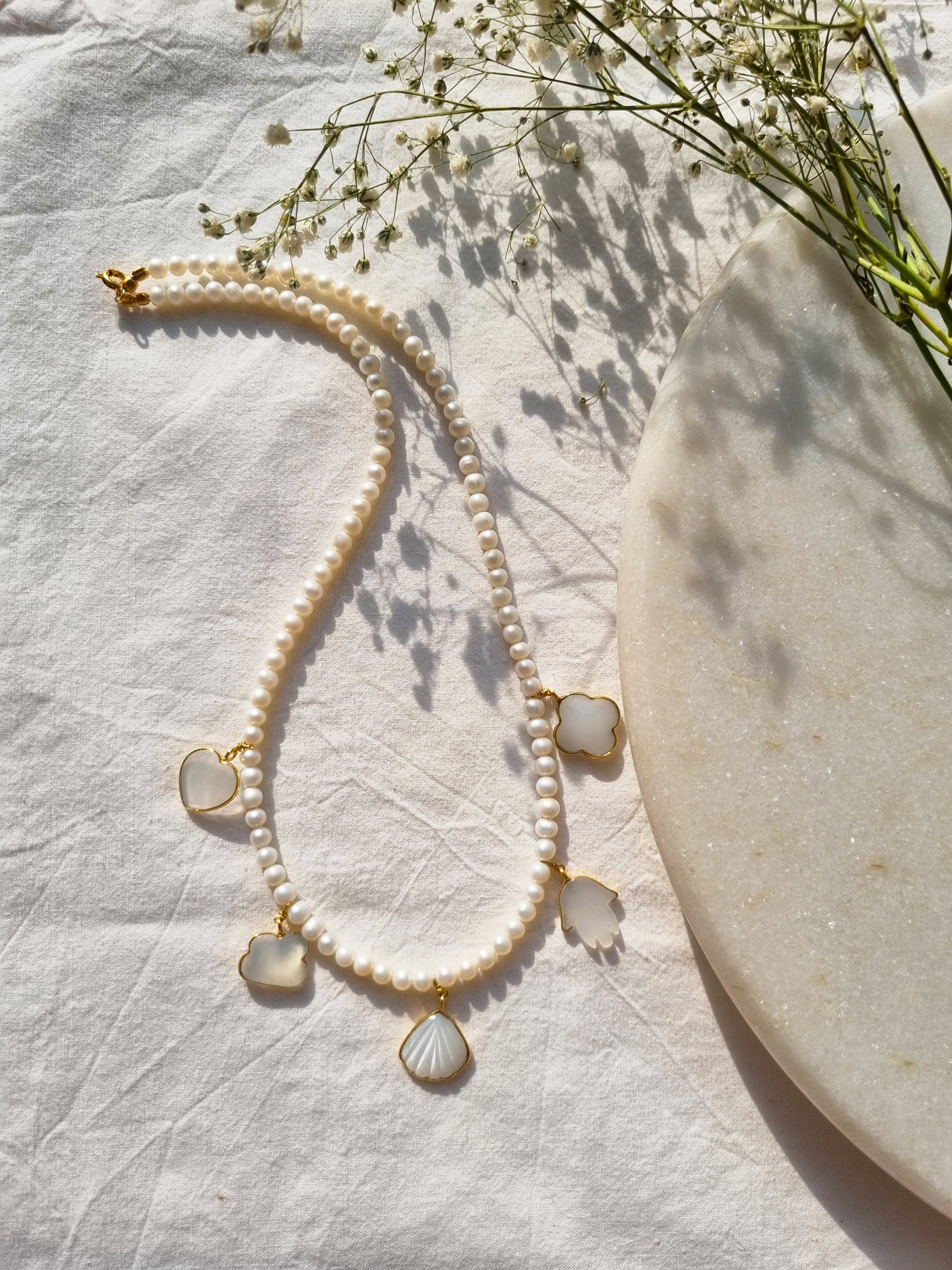 yasa - Pearl Baati Choker Moonstone Charms