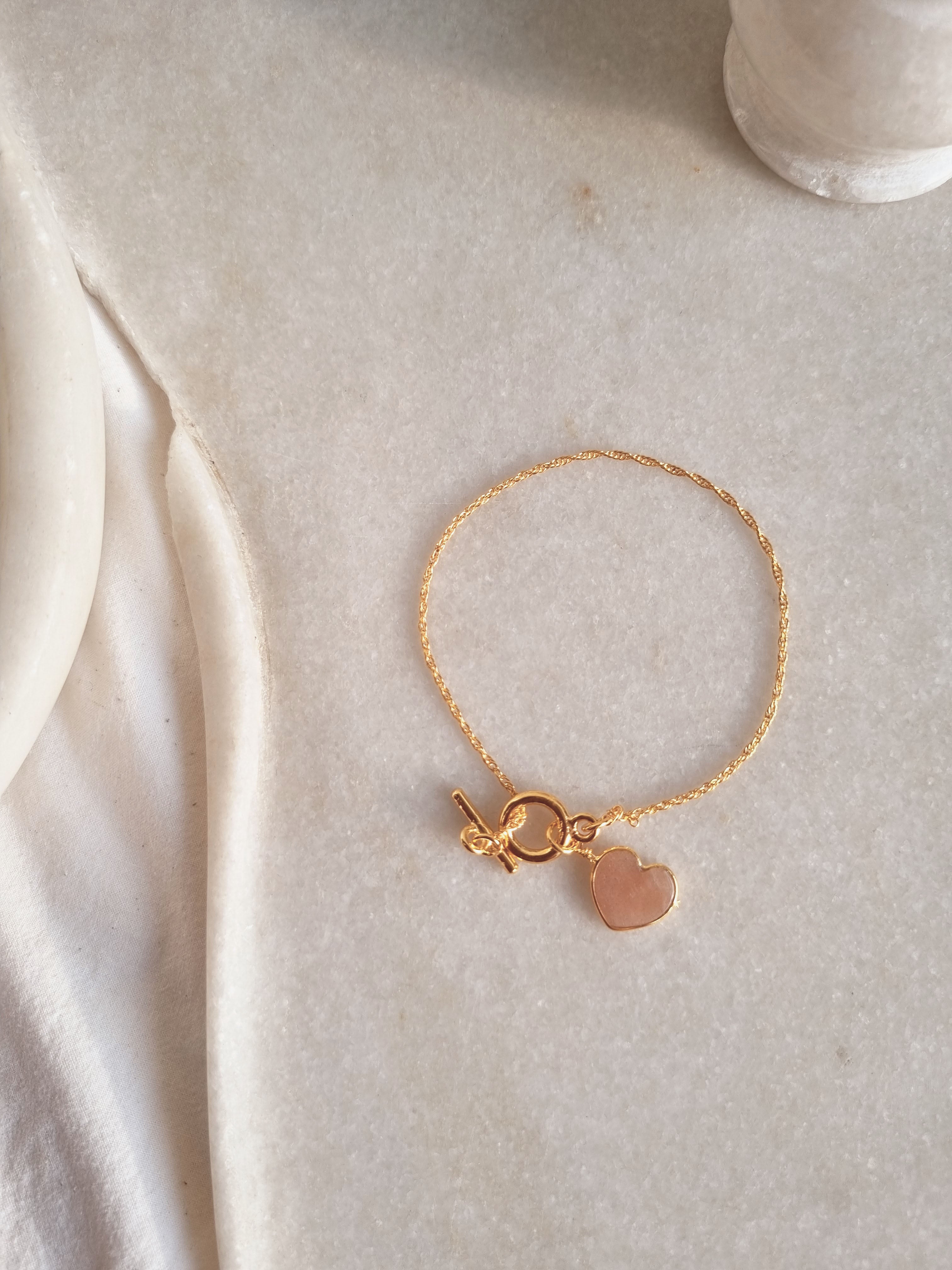 hart- Peach Moonstone Heart Toggle Bracelet