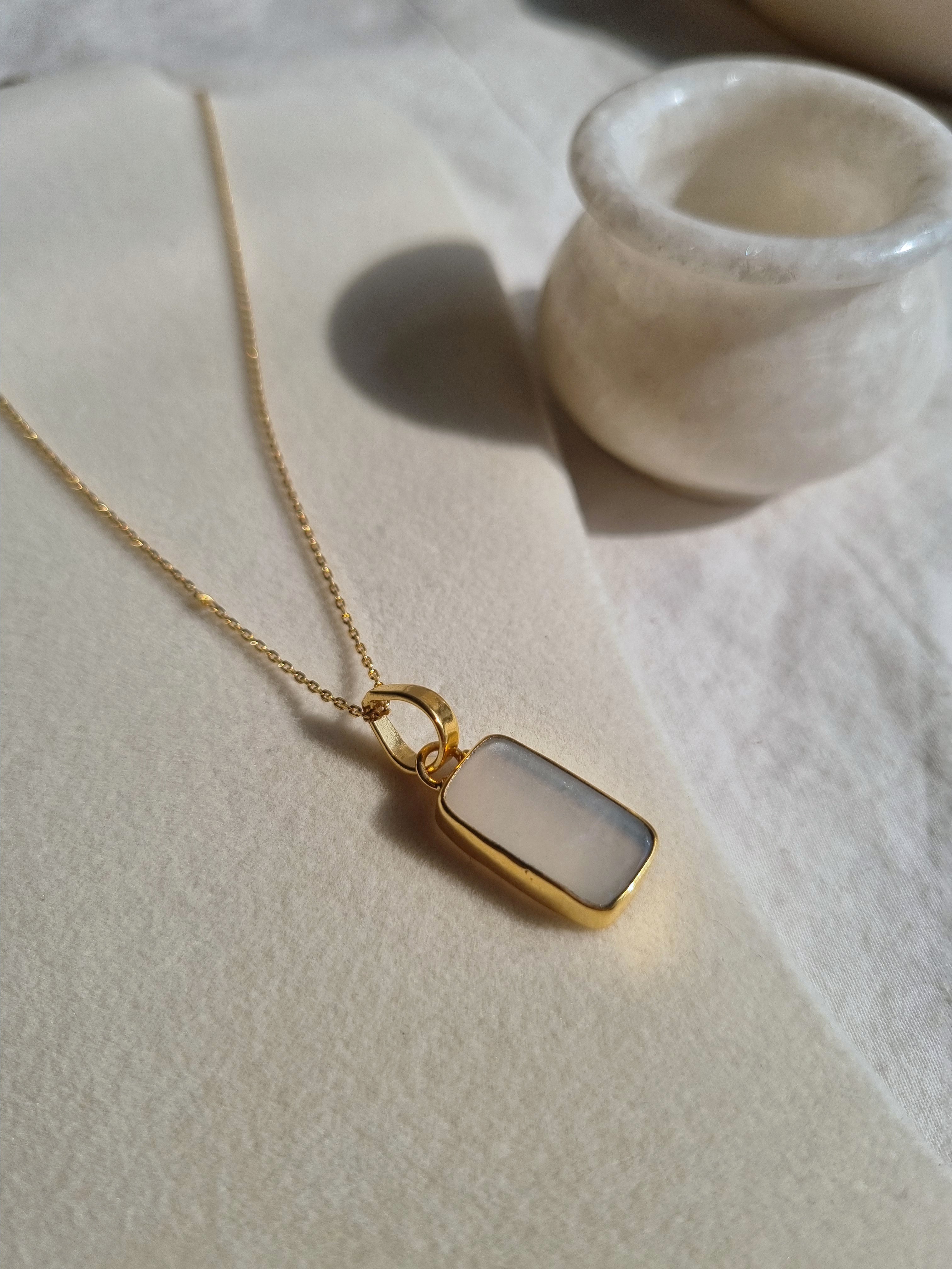 boxy - White Moonstone Pendant