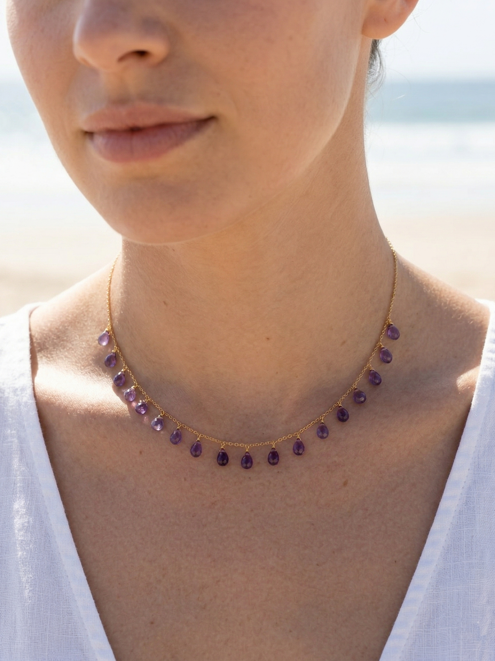 visna - Amethyst Tear shaped Drop Choker