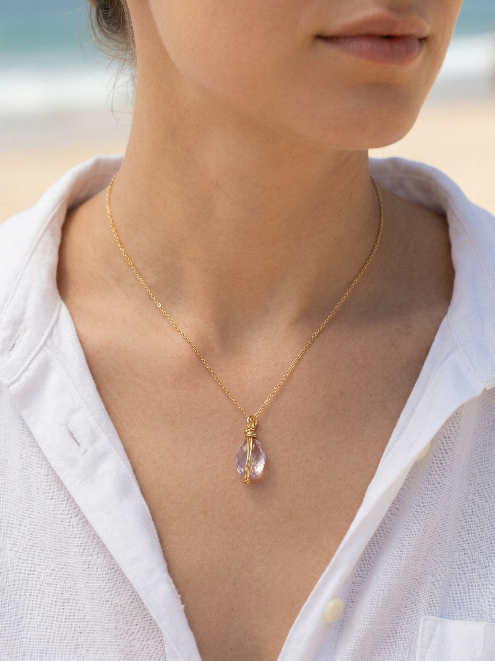 aurah - Pink Amethyst Wire Wrap Pendant