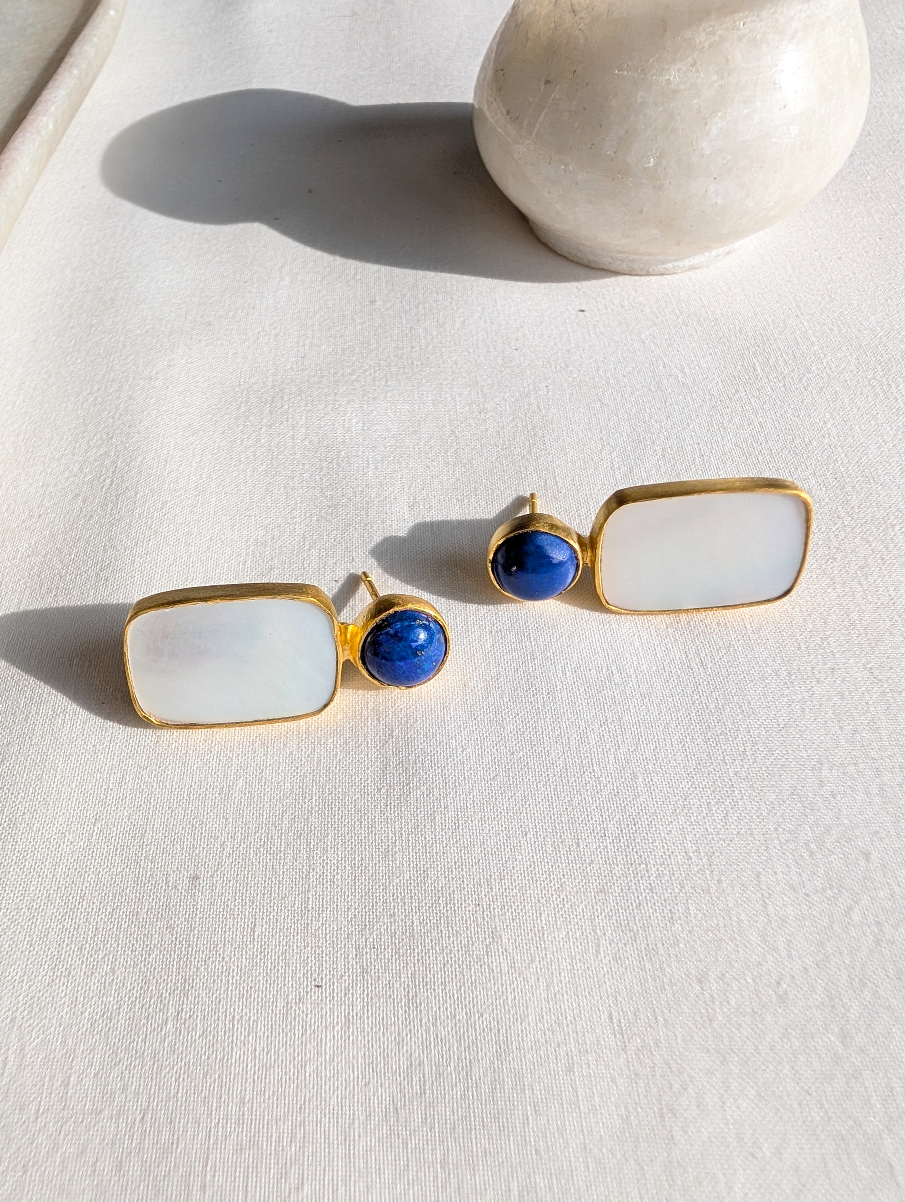 loka- Mother of Pearl Lapis Lazuli Duet Studs