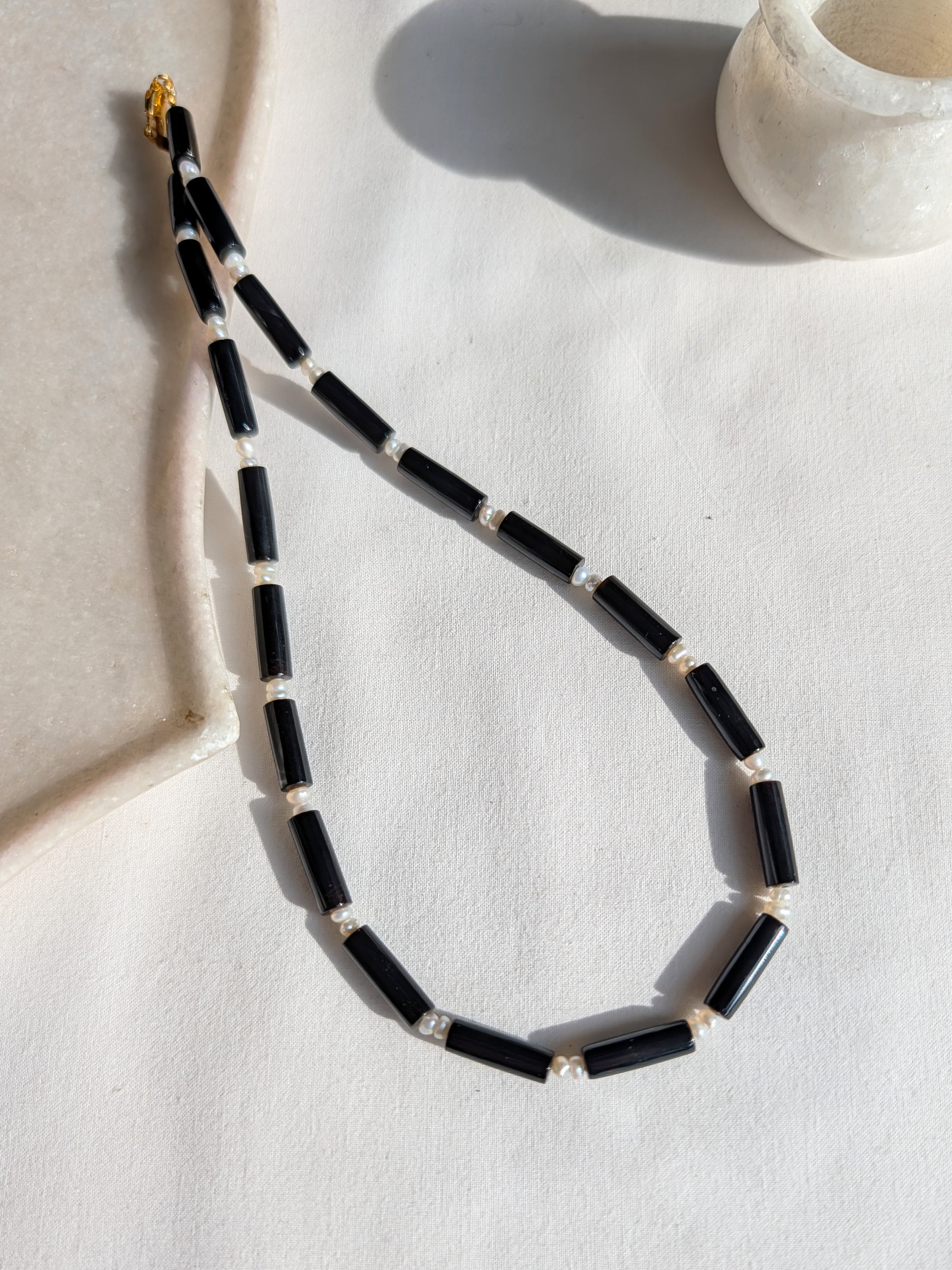 miha - Black Onyx Tube Pearl Choker