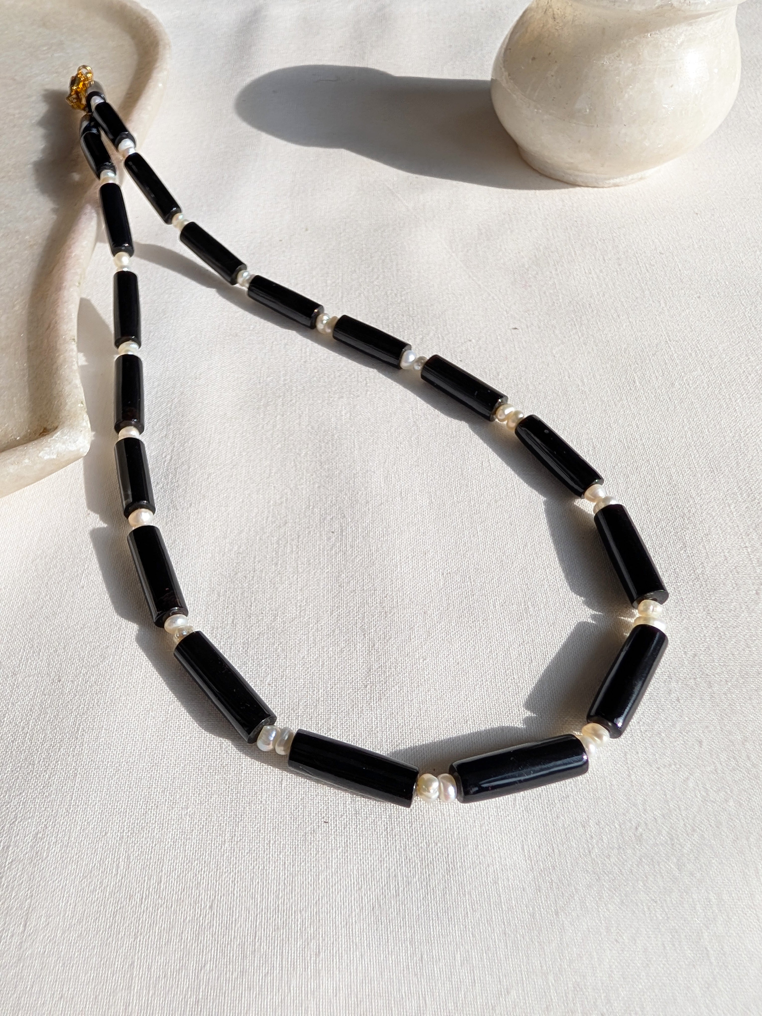 miha - Black Onyx Tube Pearl Choker