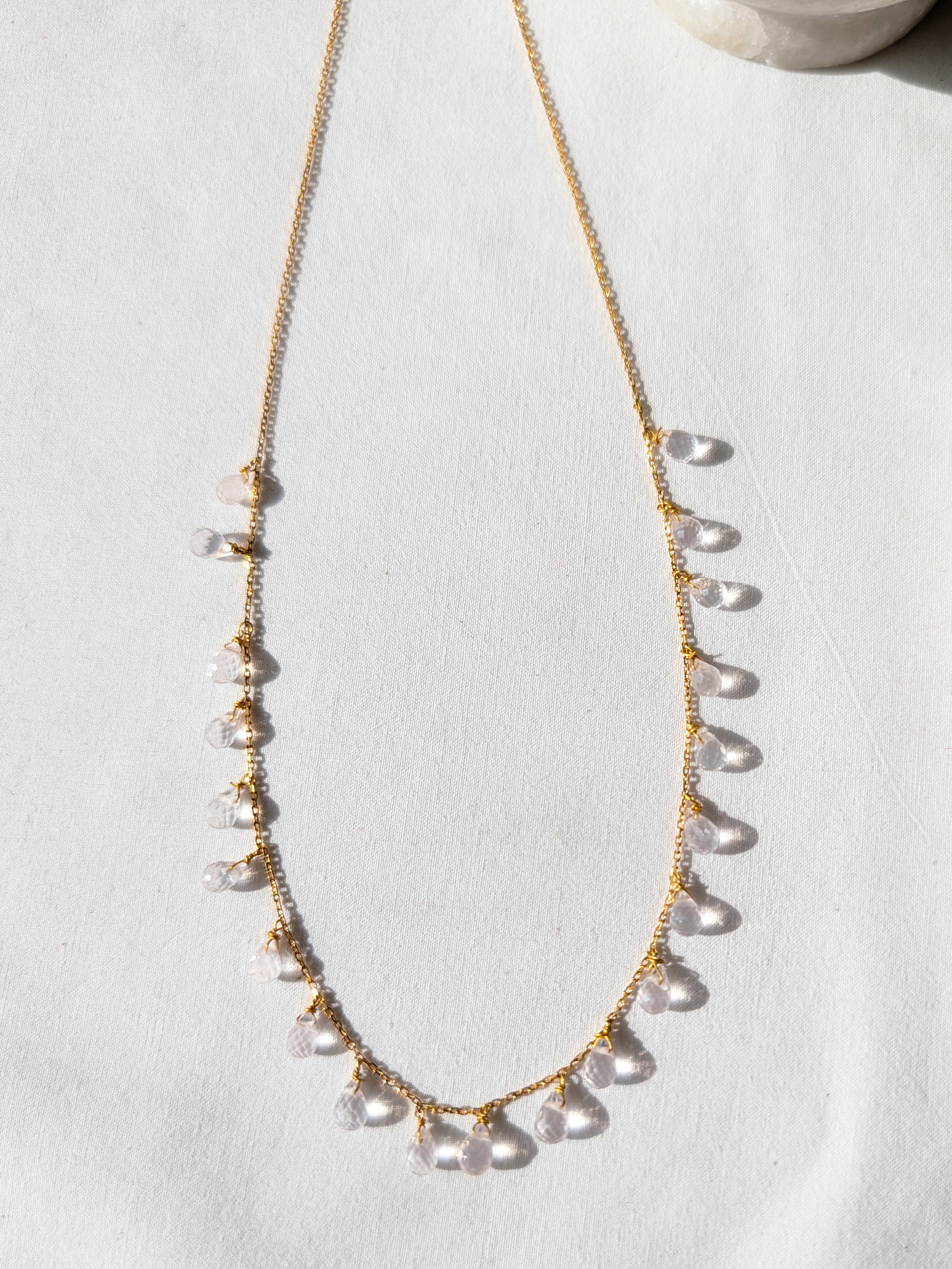 visna - Rose Quartz Tear shaped Drop Choker