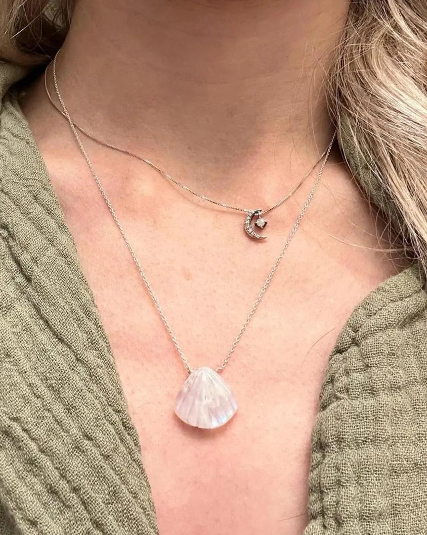 sankha - Rainbow Moonstone Shell Pendant