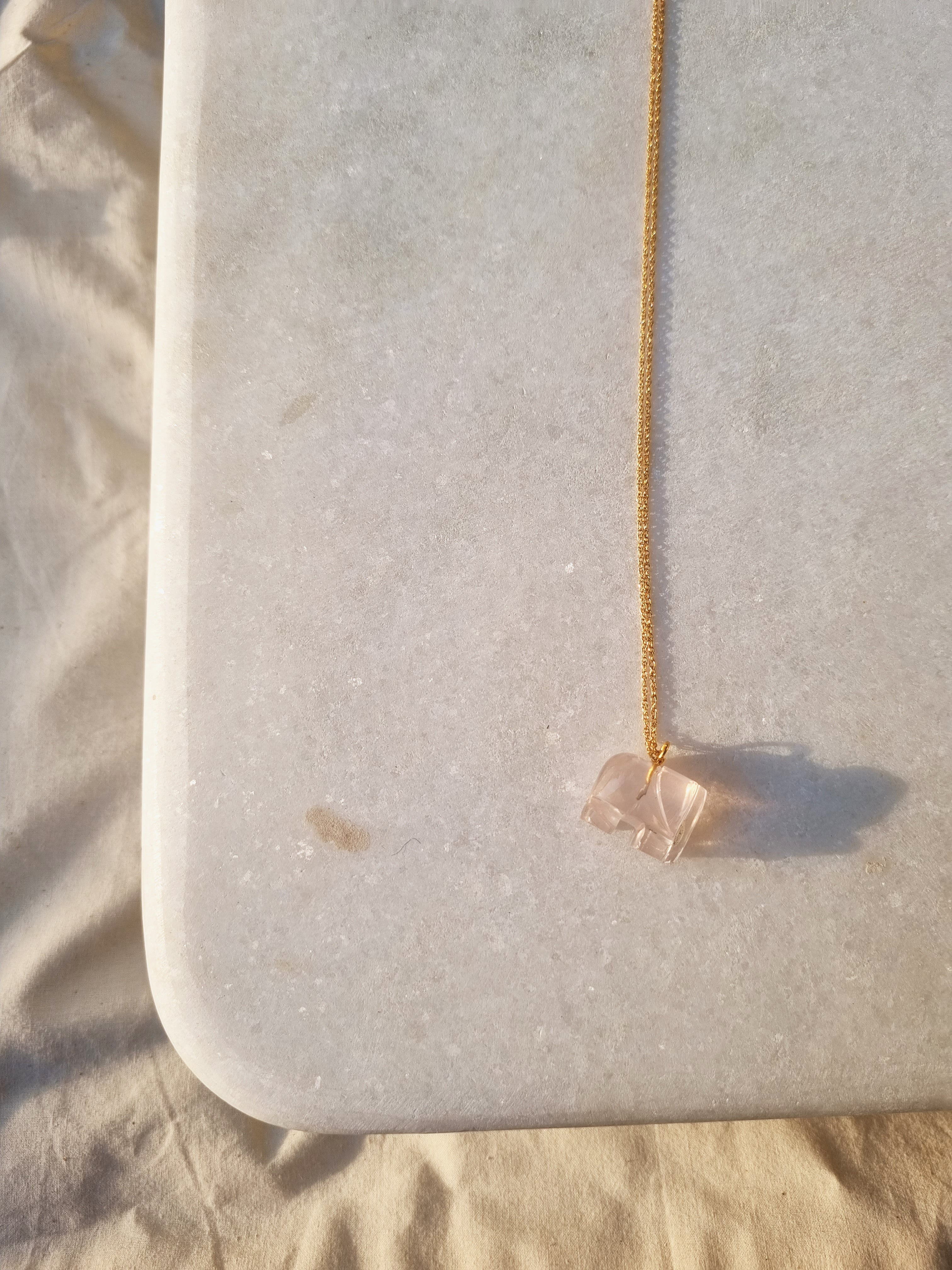 haati - Rose Quartz Elephant Pendant