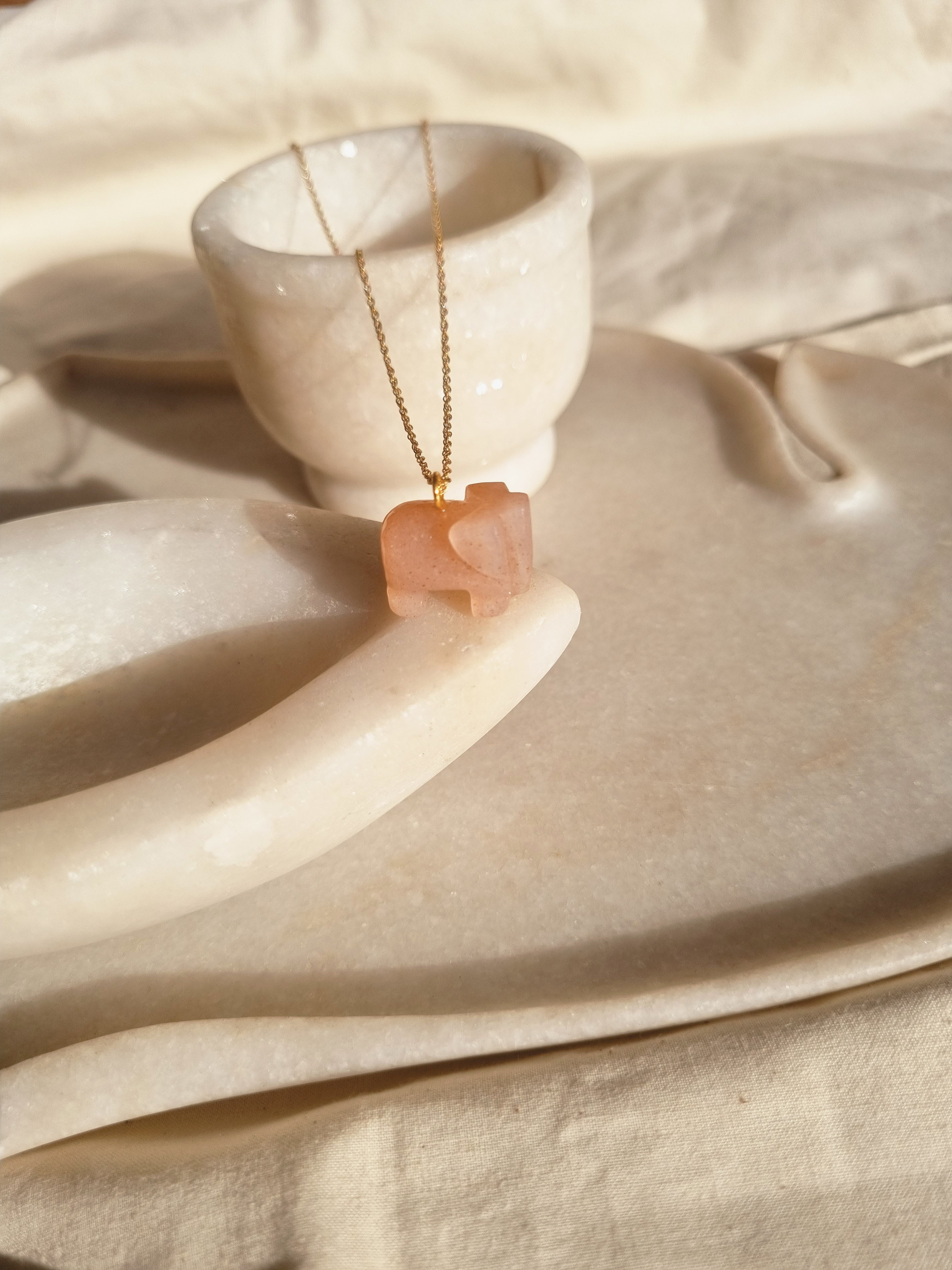 haati - Peach Moonstone Elephant Pendant