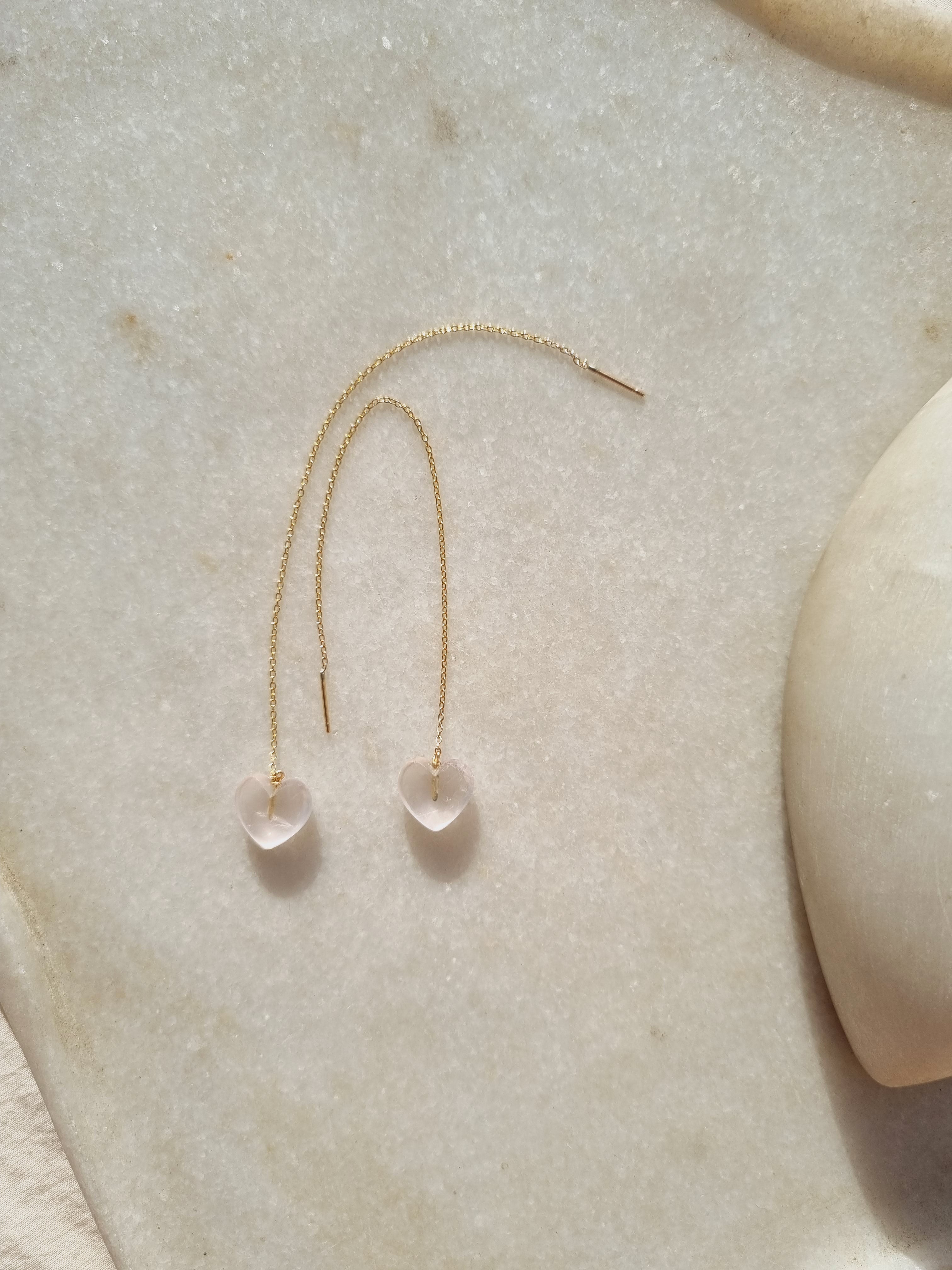 adyati - Rose Quartz Heart Threader Earrings