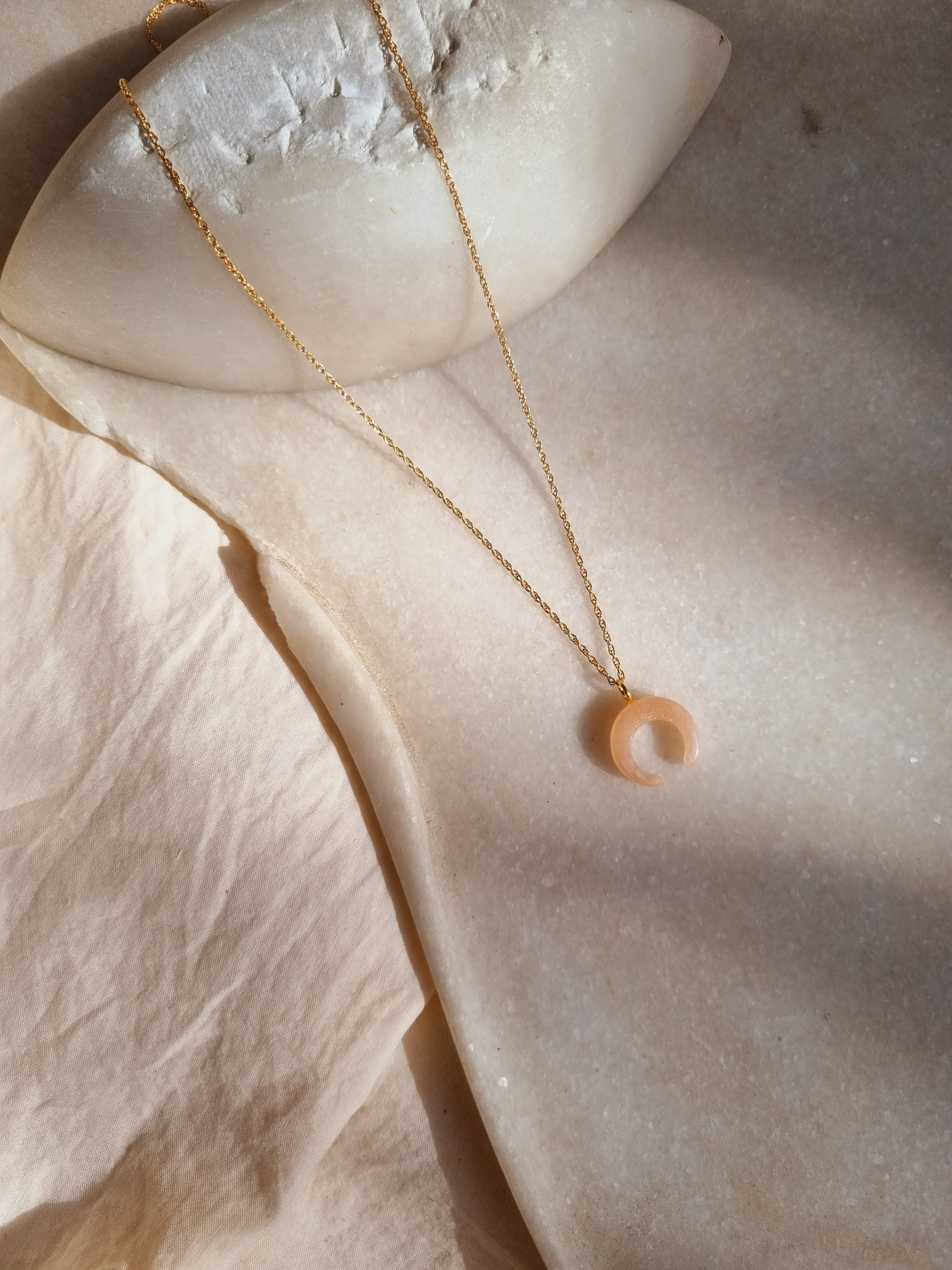 koka - Peach Moonstone Crescent Pendant