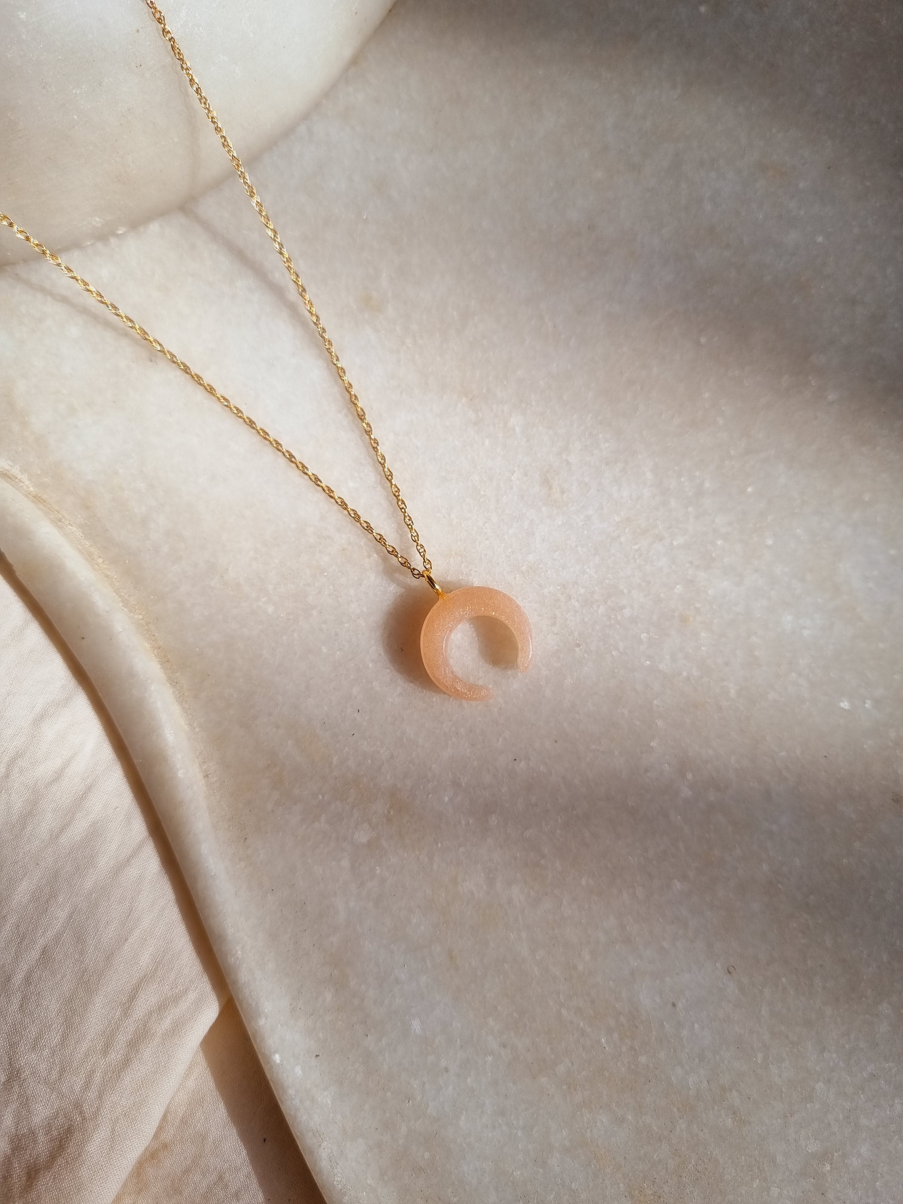 koka - Peach Moonstone Crescent Pendant