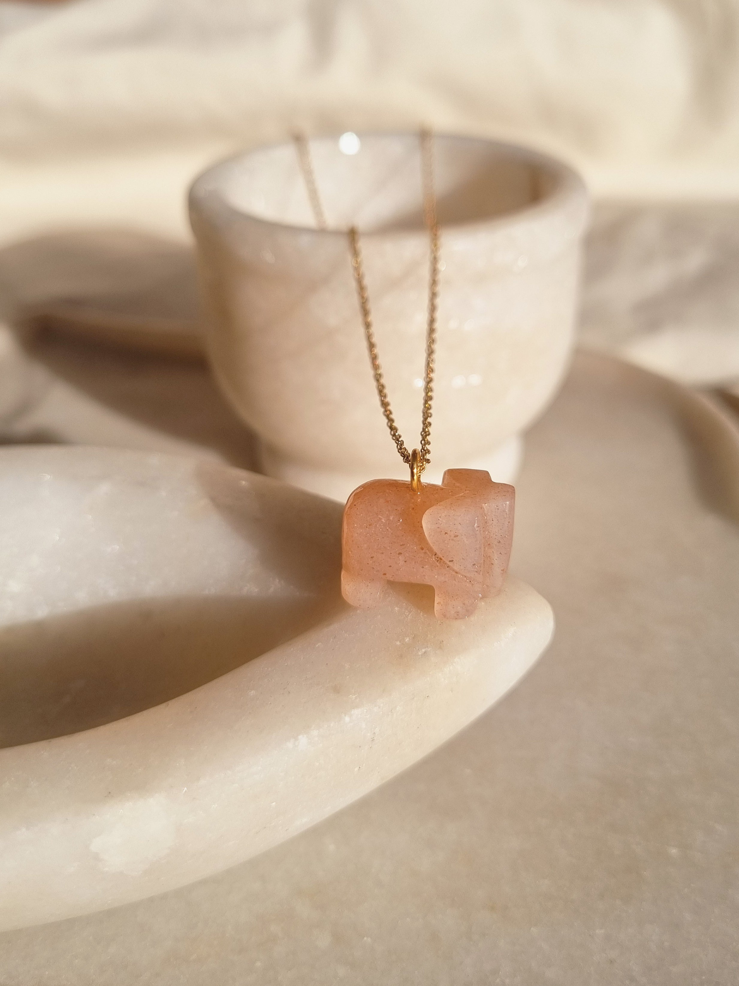 haati - Peach Moonstone Elephant Pendant