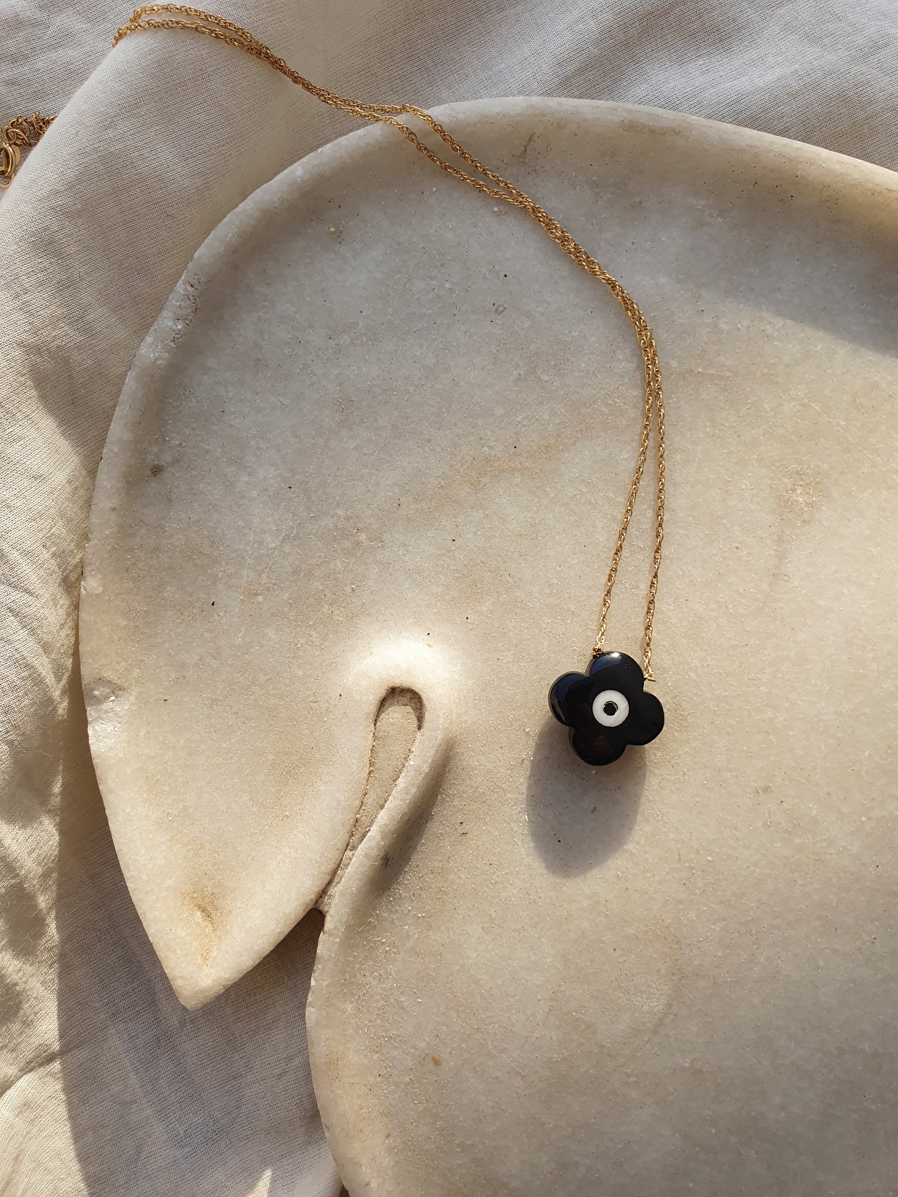 vasaya - Black Onyx Clover Evil Eye Pendant