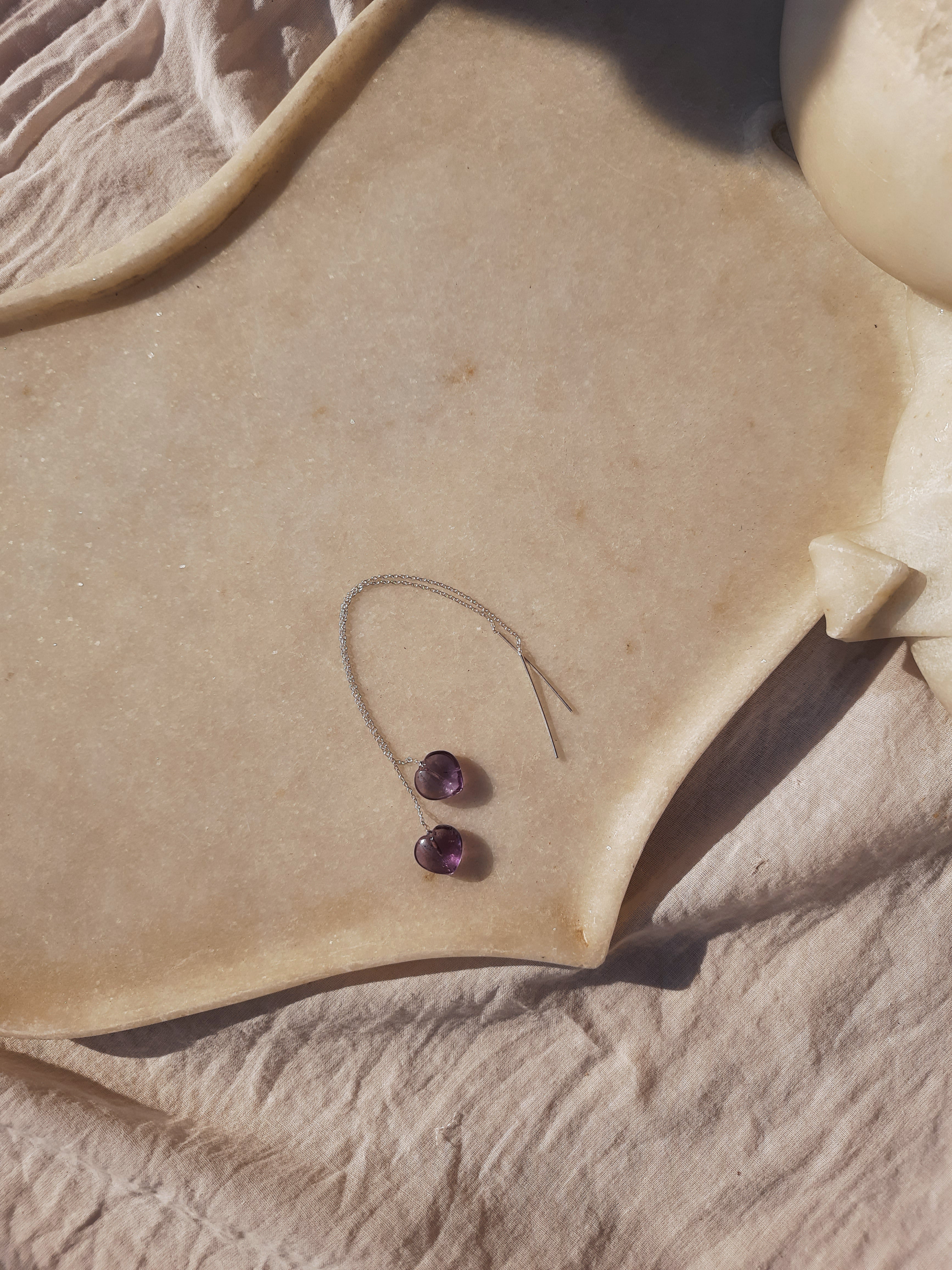 adyati - Amethyst Heart Threader Earrings