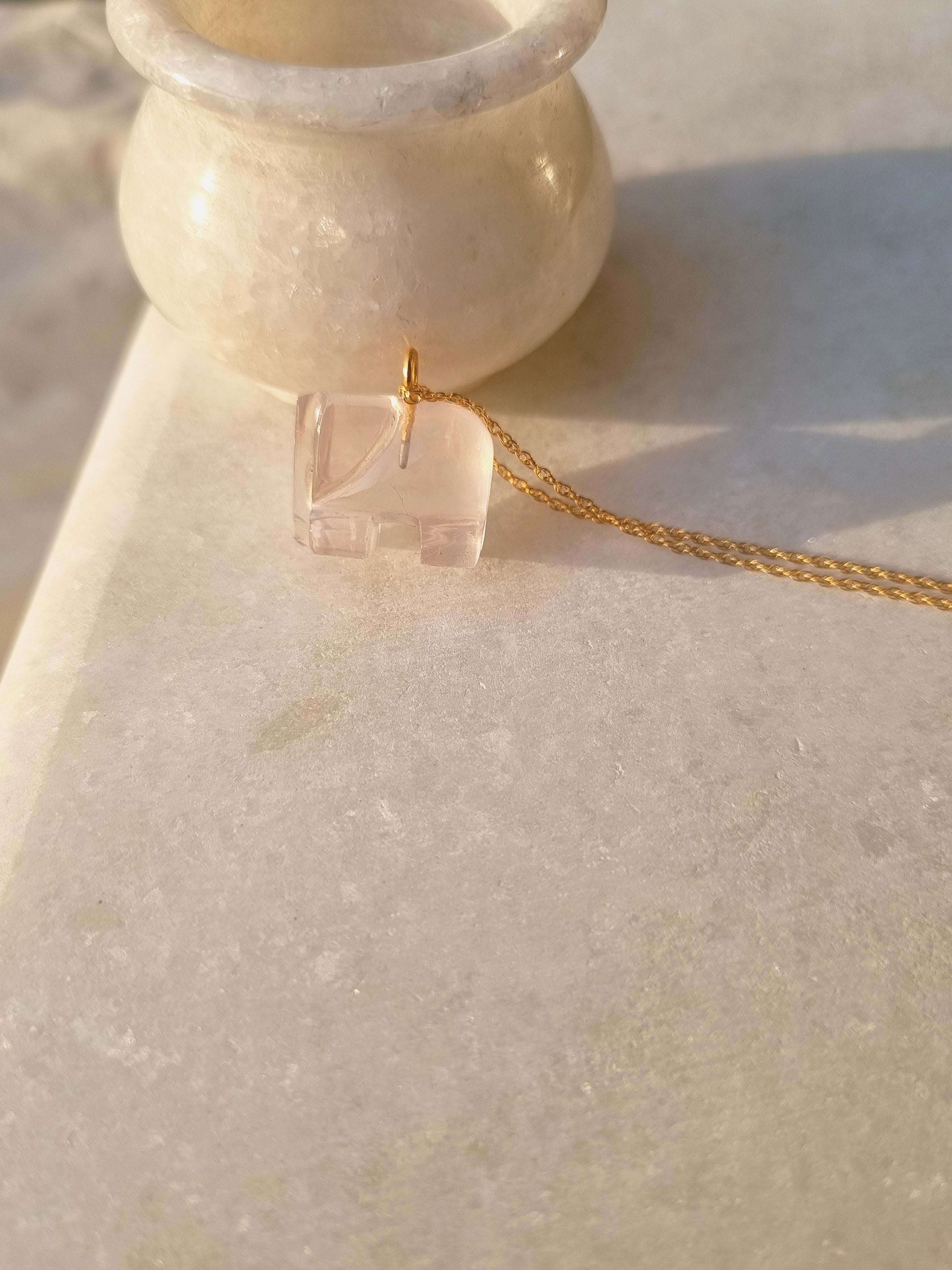 haati - Rose Quartz Elephant Pendant