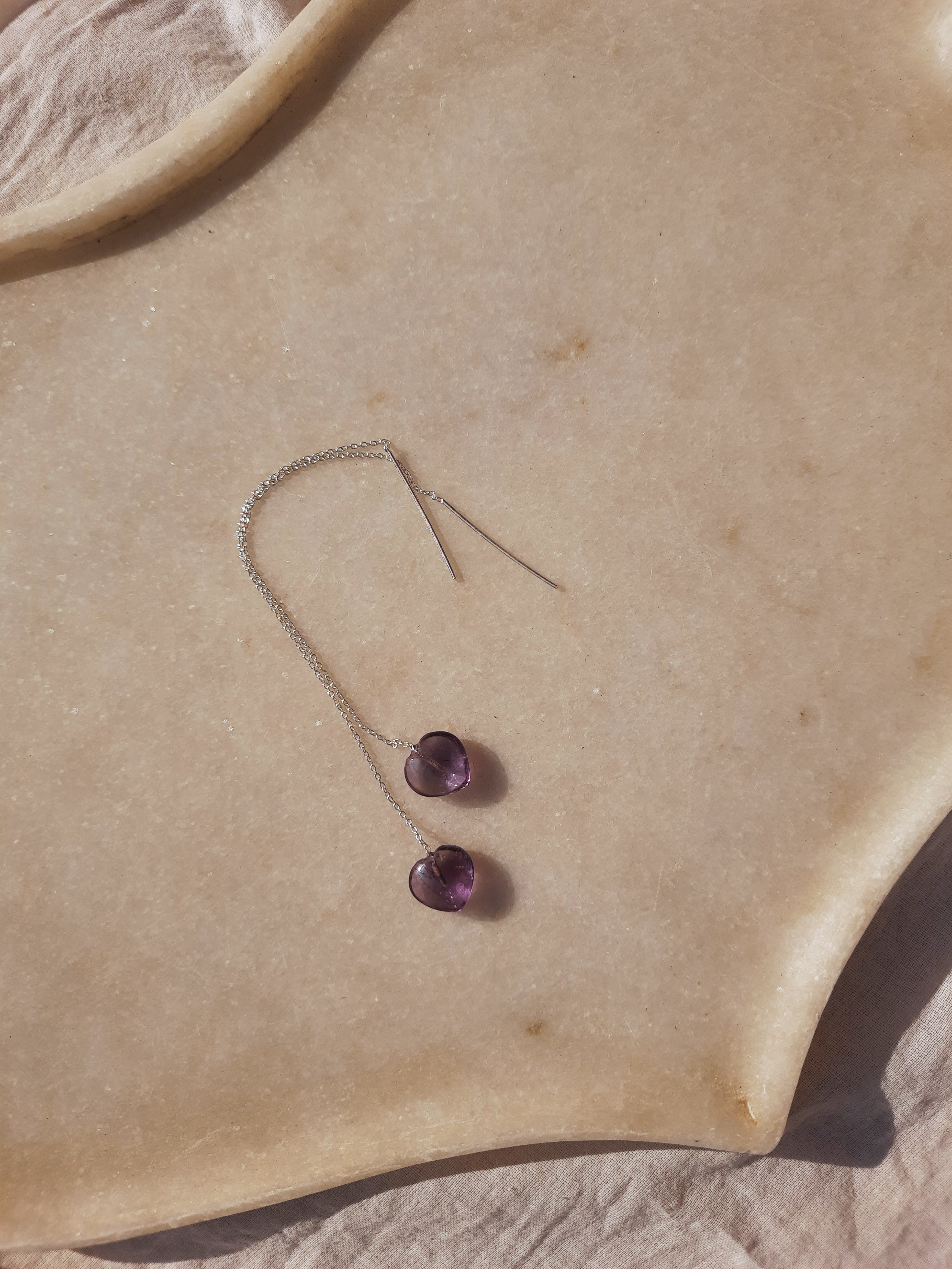 adyati - Amethyst Heart Threader Earrings