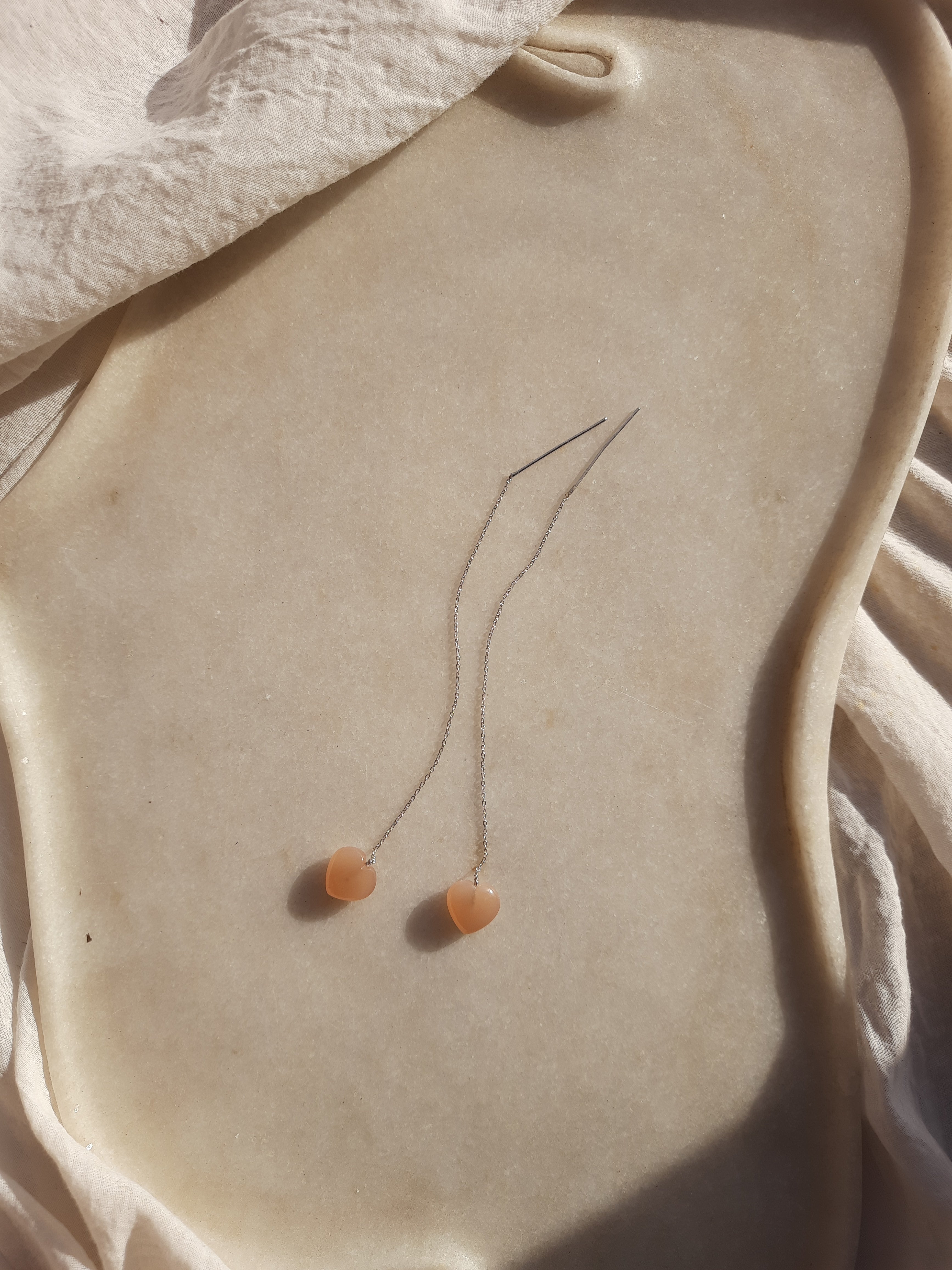 adyati - Peach Heart Threader Earrings