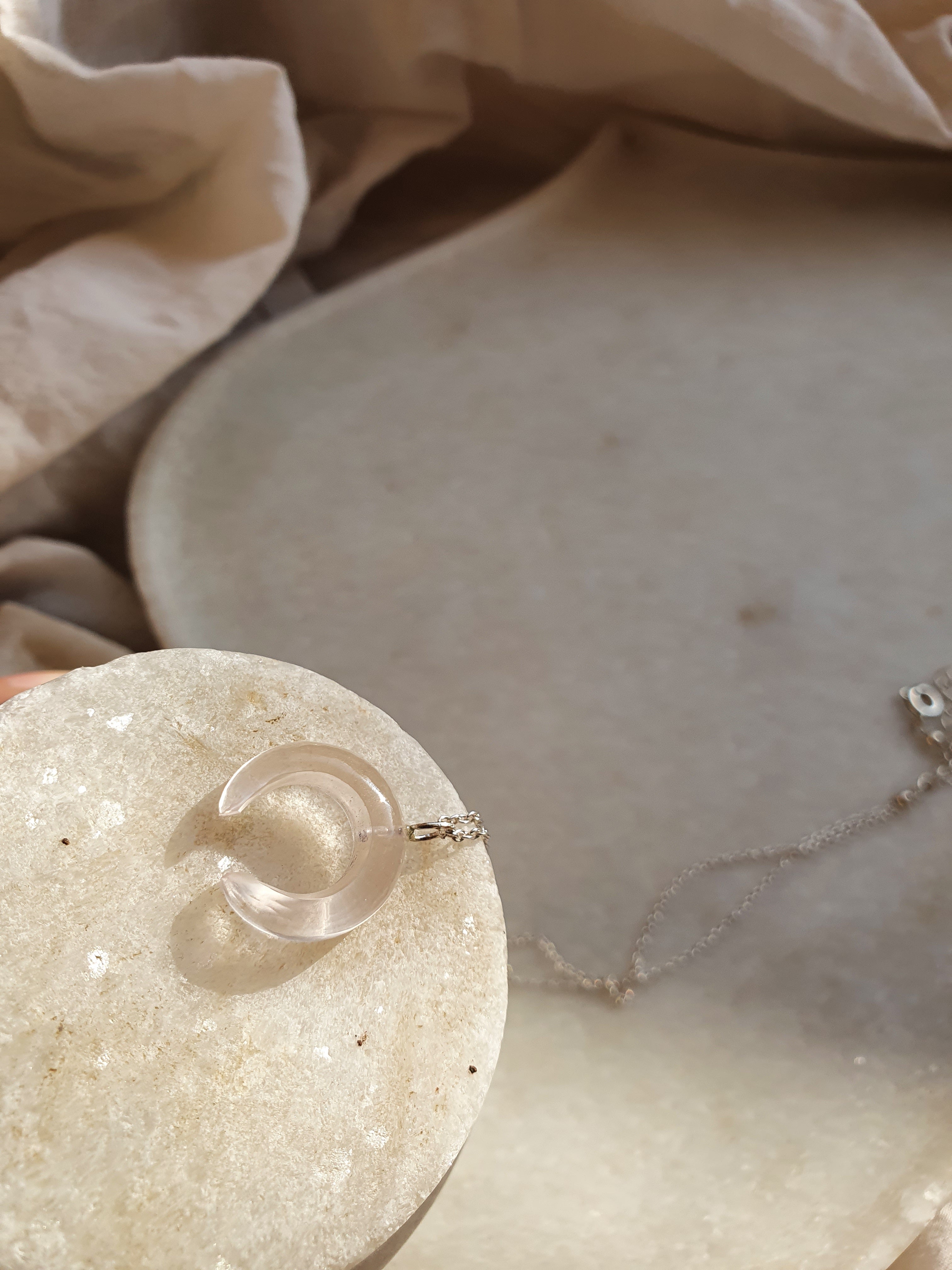 koka - Rose Quartz Crescent Pendant