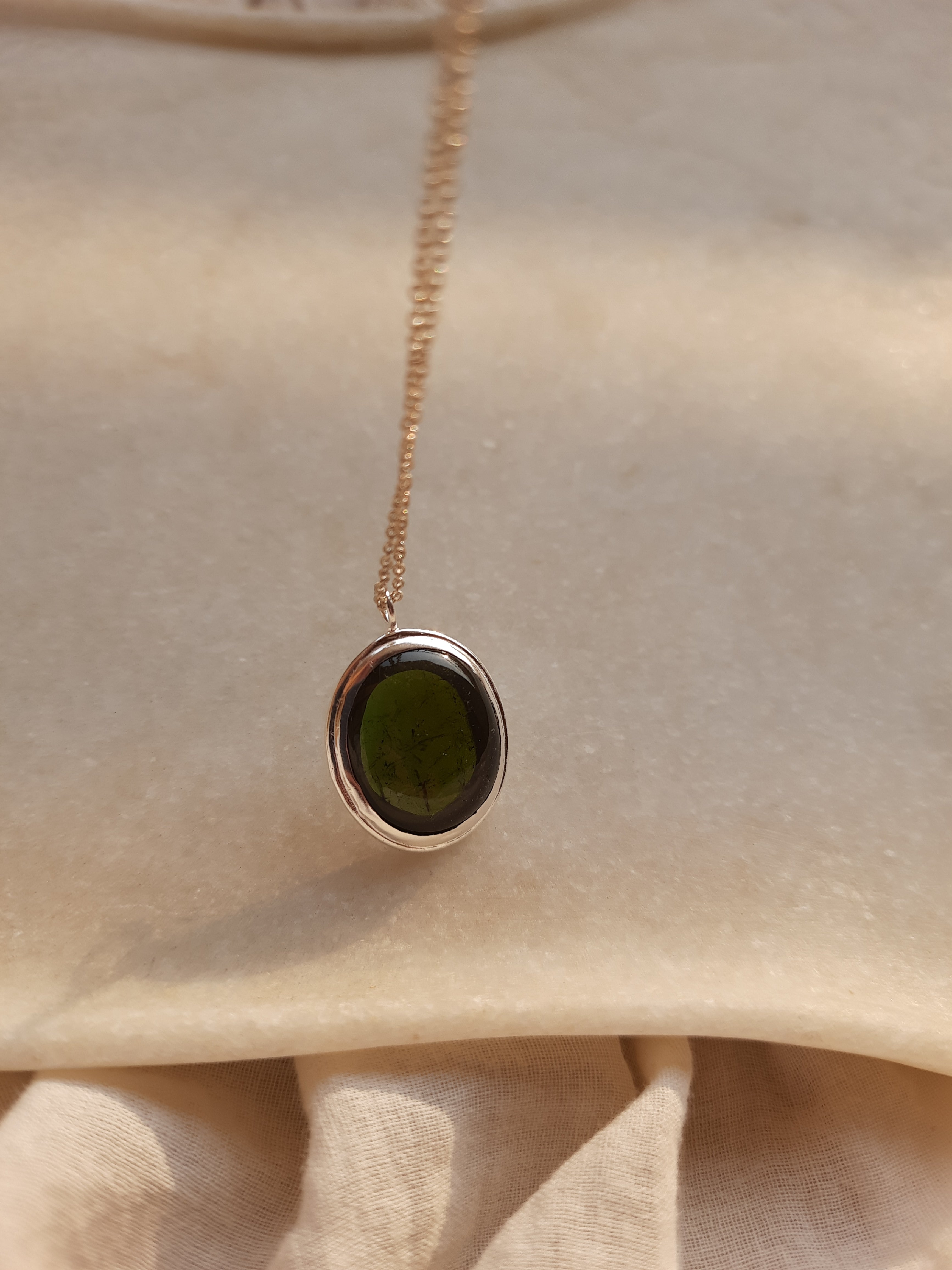 vana - Black Tourmaline Oval Pendant